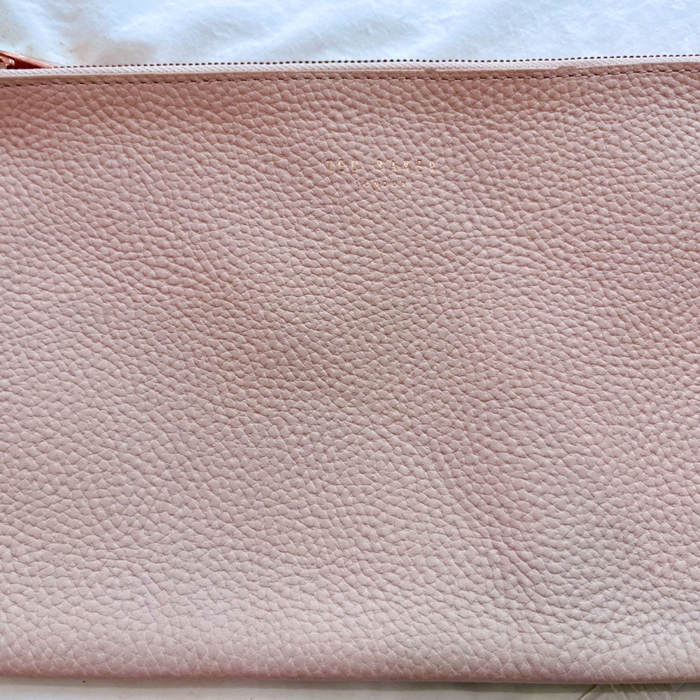 Ted Baker blush pink pebbled leather pouch.